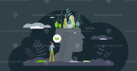 Green mindset and sustainable, ecological daily thinking tiny person concept