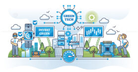 Green tech investments and sustainable technology funding outline concept
