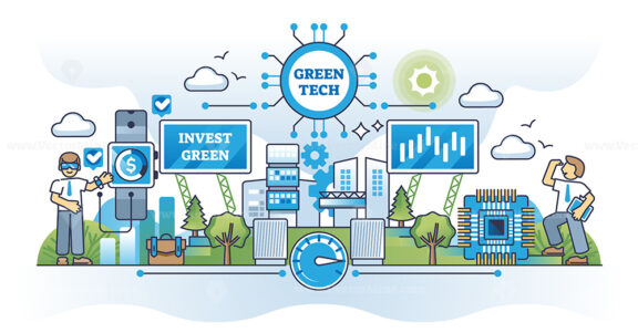 Green tech investments and sustainable technology funding outline concept