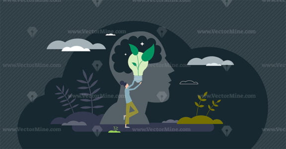 Growth mindset and improvement or development attitude tiny person concept