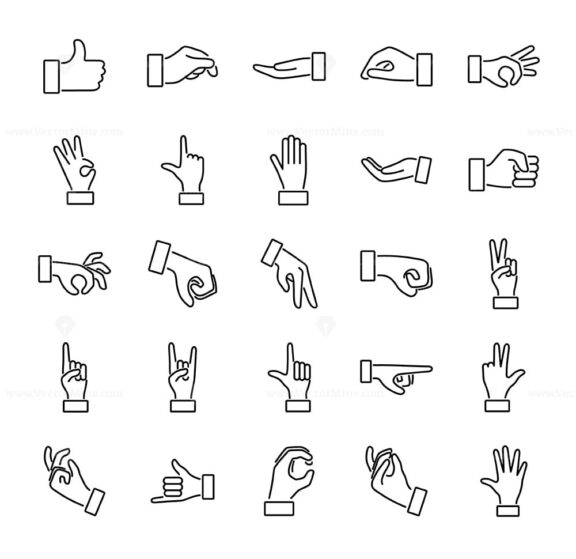 FREE Hand gesture outline vector illustration icon collection set