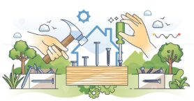 Handyman profession with carpenter work skills outline hands concept