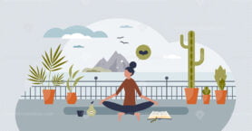 Health and wellness with mental balance and harmony tiny person concept