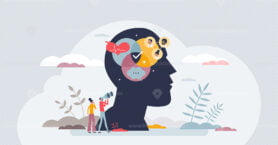 Health psychology as study about behavioral process tiny person concept