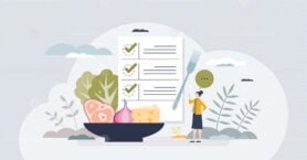 Healthy meal planning with daily food ingredients list tiny person concept