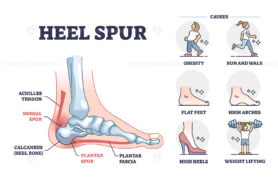 Heel spur or calcaneal bone condition causing pain in feet outline diagram