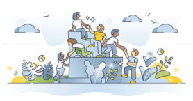 Helping business partners or colleagues to reach company goal outline concept