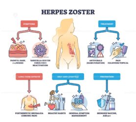 Herpes zoster infection medical symptoms and treatment outline diagram