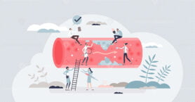 High cholesterol checkup to detect disease or blood risks tiny person concept