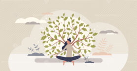 Holistic medicine with alternative body wellness practice tiny person concept