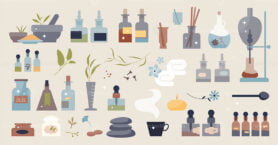 Holistic medicine materials with aromatherapy scents tiny person collection