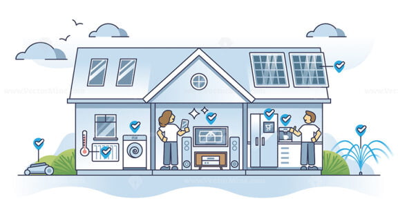 Home automation and smart wireless IoT house appliances outline concept