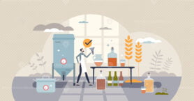 Home brewing as beer, wine or spirit distillation process tiny person concept