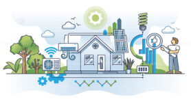 Home efficiency solutions with effective resource consumption outline concept
