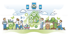 Home sustainability insights with smart resources management outline concept