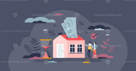 House mortgage payments for purchased family real estate tiny person concept