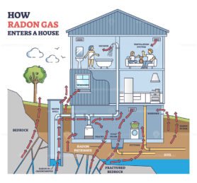 How radon gas enters a house with all residential options outline diagram