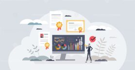HR performance management and employee efficiency control tiny person concept