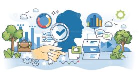 HR analytics and human resources employee research outline hands concept