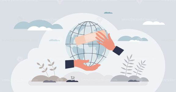 Humanitarian aid and international medical support tiny person hands concept