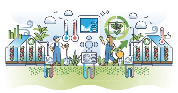 HVAC services for effective greenhouses air flow automation outline concept