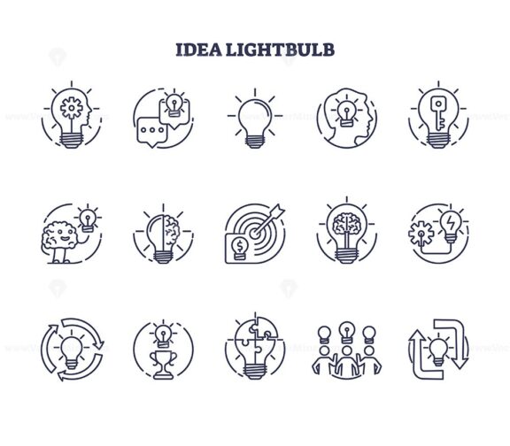 Idea lightbulb icons as smart and creative symbol outline collection set