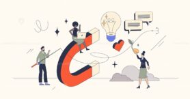 Inbound marketing strategy for new customers neubrutalism tiny person concept