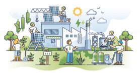 Industrial decarbonization and green energy transformation outline concept