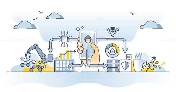 Industrial internet of things with factory IOT technology outline concept