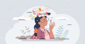 Inner mental intelligence and logic process visualization tiny person concept