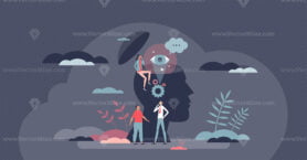 Inner mental intelligence with open minded thinking tiny person concept