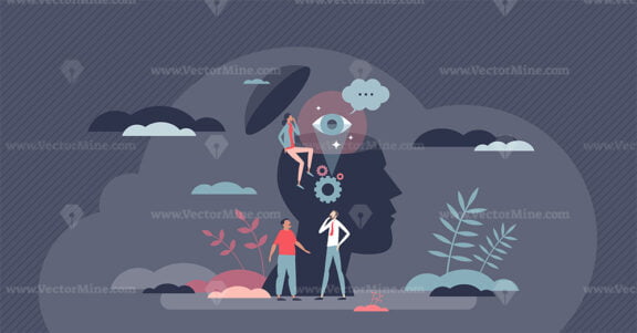 Inner mental intelligence with open minded thinking tiny person concept