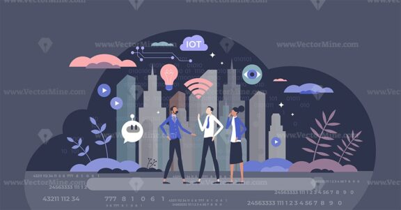 Innovation and technology for modern IOT and smart city tiny person concept