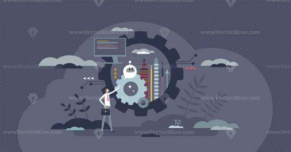 Innovation and technological development solutions tiny person concept