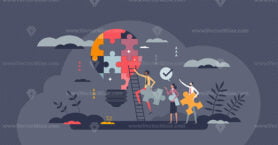 Innovation and new idea generation with creative teamwork tiny person concept