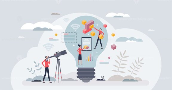 Innovation in education with modern technology usage tiny person concept