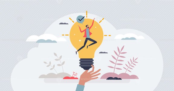 Inspiration idea and creative invention breakthrough tiny person concept