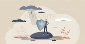 Integrity in business with company moral values strength tiny person concept