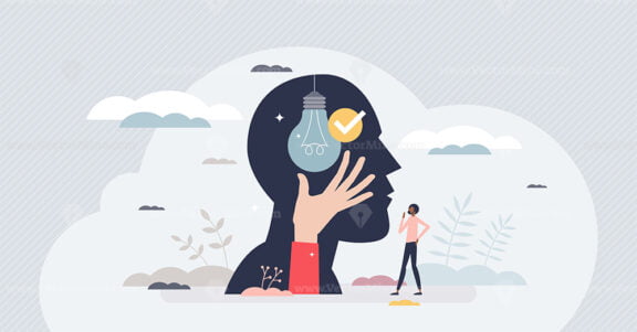 Intelligence and innovative new smart ideas thinking tiny person concept