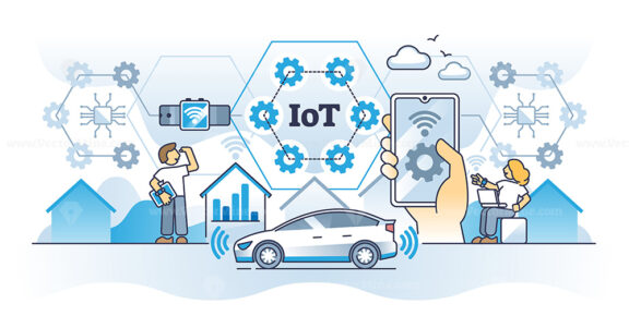 Internet of things or IOT as smart gadgets wifi connectivity outline concept