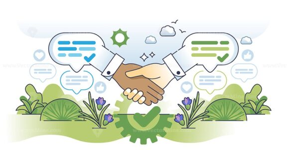 Interpersonal skills with effective communication outline hands concept