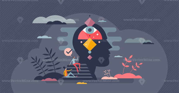 Intuition knowledge, inner intelligence and gut feeling tiny person concept