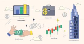Illustration of financial growth, business deals, and stock market trends in neubrutalism style collection.