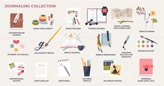 Journaling collection as thoughts and feelings diary tiny person collection