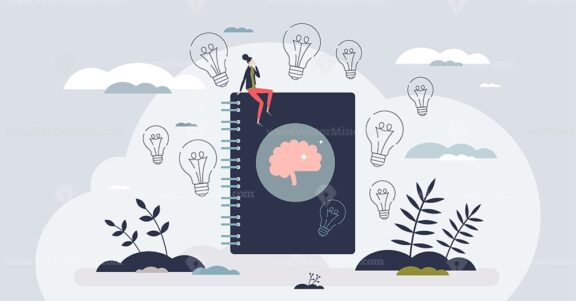 Journaling for mental health and emotions awareness tiny person concept