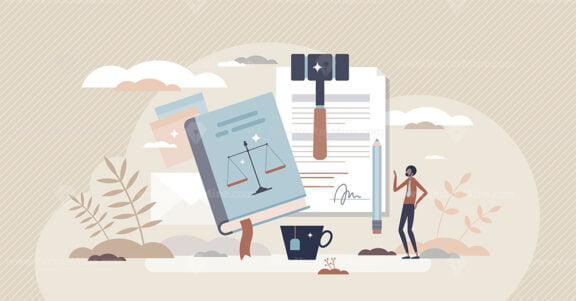 Justice and social rights attorney with law knowledge tiny person concept