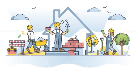 Labourer occupation and work with building houses tasks outline concept