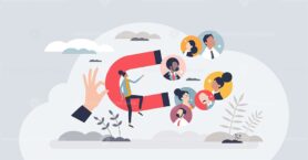 Lead generation with promotion or advertisement for sales tiny person concept