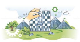 Leadership development and smart strategy planning outline hands concept