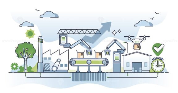 Lean manufacturing with just in time factory production outline concept